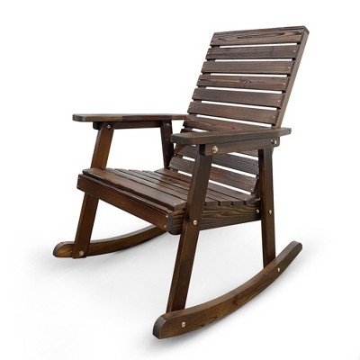 Fortune Candy 1 Person Solid Fir Wood Rocking Chair – High Backrest, Contoured Seat, 600LB Capacity, Indoor/Outdoor (Dark Chocolate)