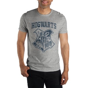 Harry Potter Hogwarts Crest Four Houses Gryffindor Slytherin Hufflepuff Ravenclaw Men's Gray Tee T-Shirt Shirt - 1 of 1