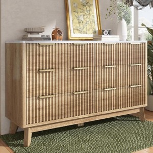 AMERLIFE Fluted Drawer Dresser with Faux Marble Top, Wide Chest of Drawers for Bedroom, Living Room, Hallway, Entryway - 1 of 4