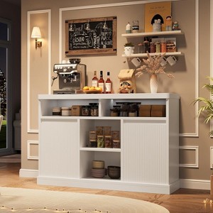 Jojoka Fluted Sideboard Buffet Cabinet with Adjustable Shelves, Semi-Open Storage & Durable Wood Build for Living Room and Dining Room - 1 of 4