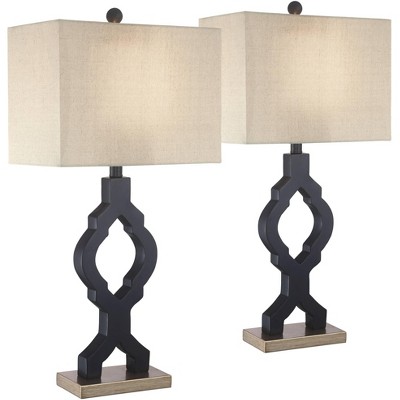 360 Lighting Modern Table Lamps Set of 2 Classic Moroccan Black Off White Rectangular Fabric Shade for Living Room Family Bedroom