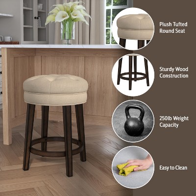 Charcoal Gray Backless Swivel Counter Stool with Linen Upholstery