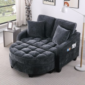 2-Seater Corduroy Chaise Lounge Sofa, Modern Lounge Sofa with Storage Footrest  and Pillows, Recliner Sofa for Living Room or Bedroom - Koiai - 1 of 4