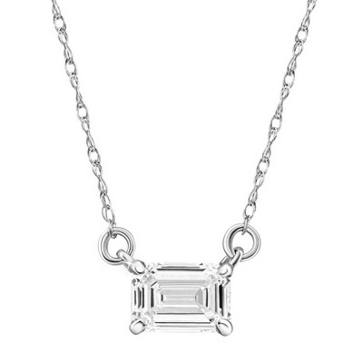Pompeii3 3/4 Ct Emerald Cut Sideways Lab Created Diamond Pendant 14k Gold Necklace