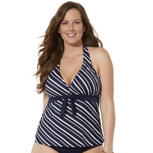 Swimsuits For All Women's Plus Size Halter Tankini Top, 12 - Navy Stripe :  Target