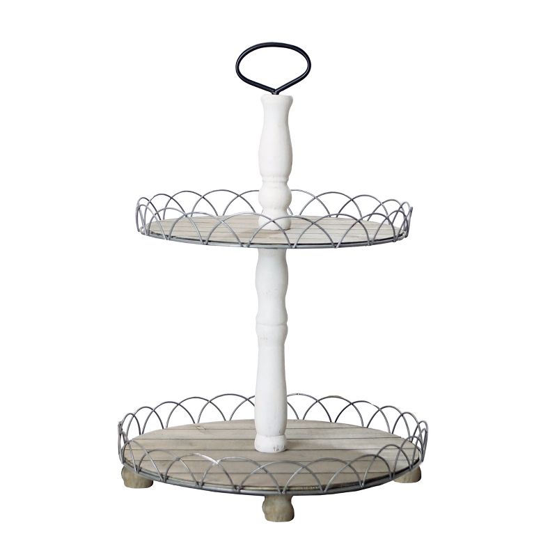 VIP Metal 20 in. White 2-Tier Tray with Half-Circle Design, 1 of 6