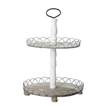 VIP Metal 20 in. White 2-Tier Tray with Half-Circle Design