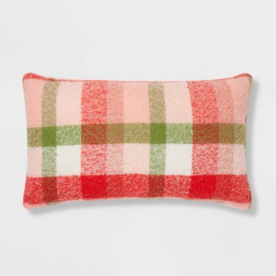 Oversized Plaid Boucle to Faux Rabbit Fur Reversible Lumbar Christmas Throw Pillow Ivory - Threshold™