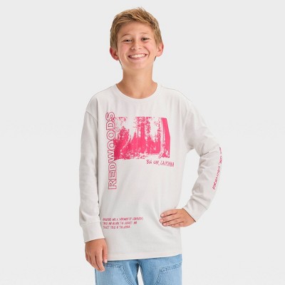 Boys' Redwood Trees Long Sleeve Graphic T-shirt - Art Class™ Light Gray ...