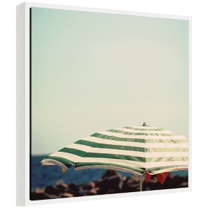 Kate and Laurel Framed Canvas Wall Art Print Under the Umbrella by Laura Evans, 22 x 22 Sylvie White Frame, Coastal, Beach Art for Wall Decor - 1 of 4