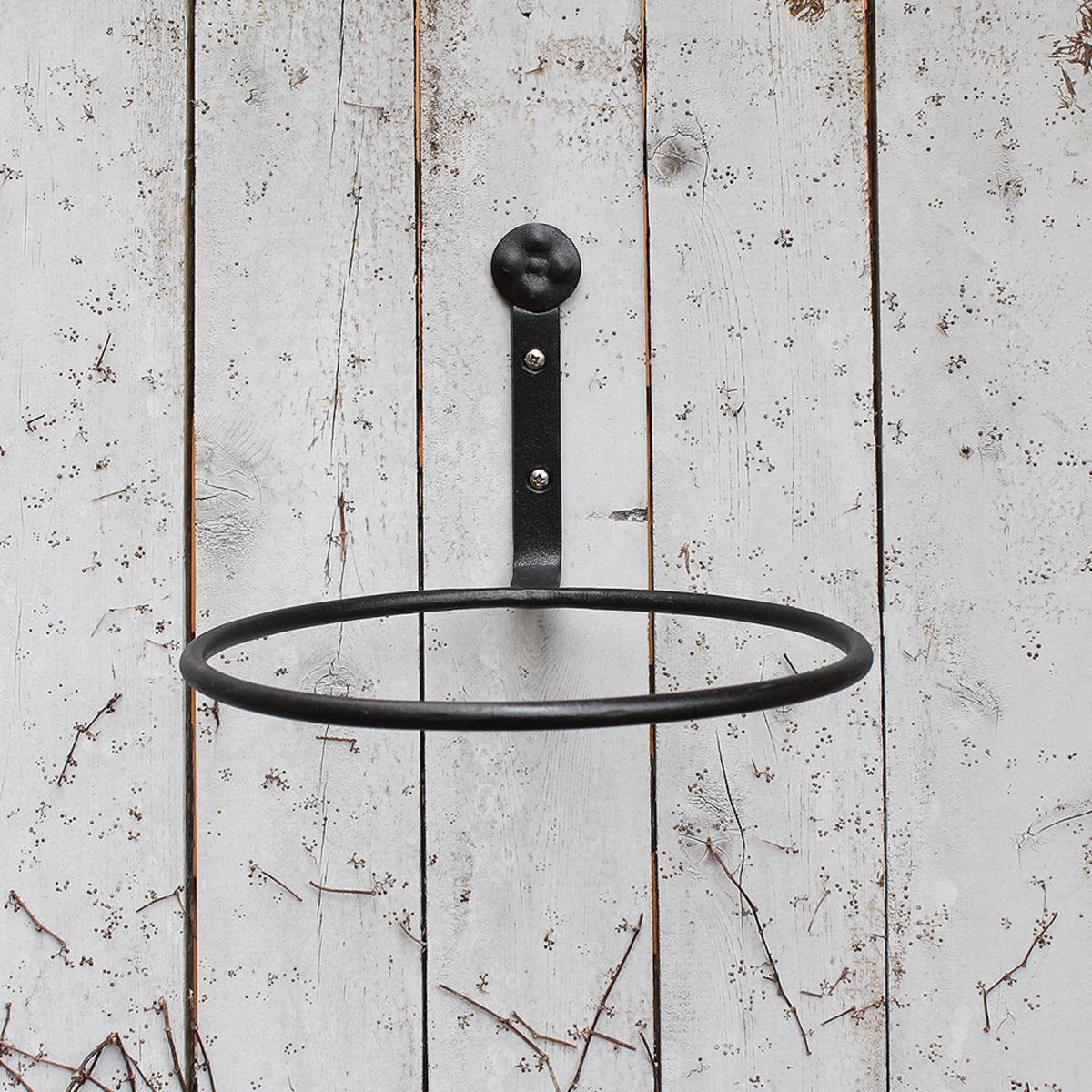 Set of 2 8" Wall Mounted Flower Pot Holder Ring Brackets Black Powder Coat - ACHLA Designs - thumbnail 2