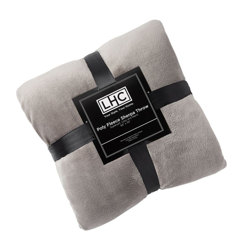Poly Fleece - Oversized Plush Woven Polyester Fleece Solid Color Throw - Breathable by Hastings Home (Stone and White), 2 of 9