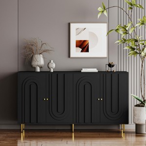 SEVOBAL Utility Storage Cabinets Modern Black Lacquered 4 Door Wooden Sideboard Buffet Cabinet, Black, 59.8"*15.7"*33.7" - 1 of 4