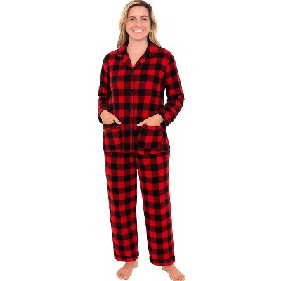 ADR Fleece Women's Pajamas Pants & Long Sleeve Button Down Pajama Cozy PJ Set