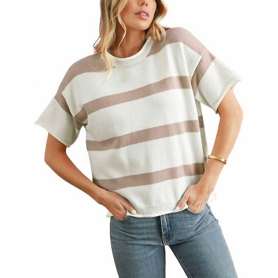 Women's Striped Short Sleeve Sweater - Shewin
