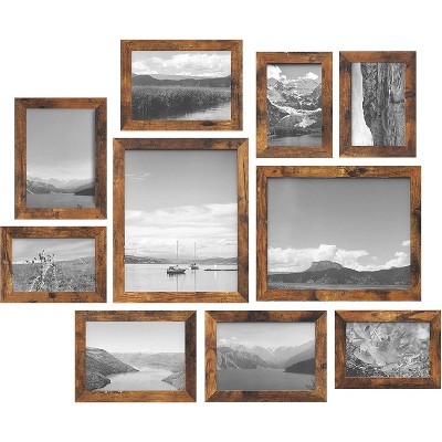 Attop Collage Picture Frames Set of 10, 8x10, 5x7, 4x6, Photo Frame for Wall Gallery Decor, Table Display, Rustic Brown