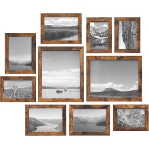 Attop Collage Picture Frames Set of 10, 8x10, 5x7, 4x6, Photo Frame for Wall Gallery Decor, Table Display, Rustic Brown - 1 of 4