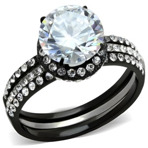 Slickblue Modern Two-Tone Ring with Round CZ Center & Halo Band in Silver and Black, Women’s Sizes 5 to 10 - 1 of 4