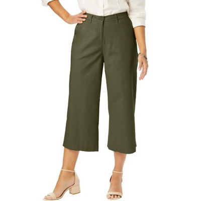Jessica London Women's Plus Size Stretch Cotton Chino Wide-Leg Crop