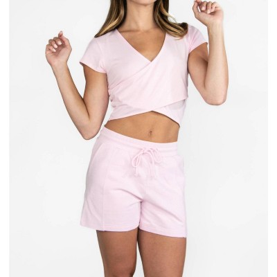 Women's Short Sleeve Criss Cross Crop Top - Body Wrappers