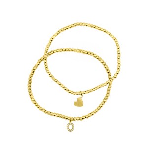 Adornia 14k Gold Plated Stretch Bracelet Set With Mini Crystal Initial - 1 of 3