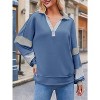 Imily Bela Womens Color Block  Oversized Polo Shirt V Neck Long Sleeve Casual Pullover Top - 2 of 4