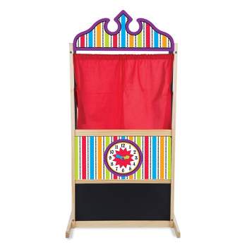 Bright Beginnings Wooden Puppet Theater with Removable Curtains and Bottom Magnetic Chalkboard