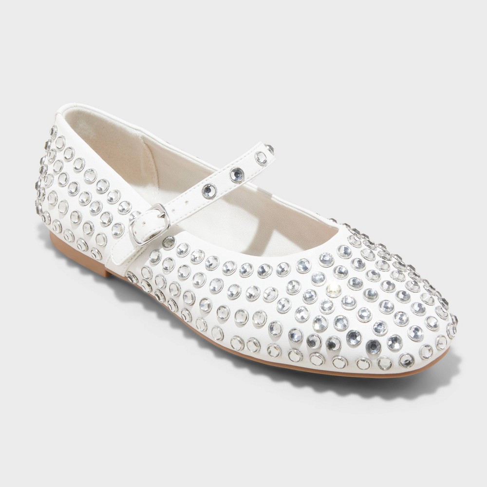 Women's Issa Rhinestone Mary Jane Ballet Flats with Memory Foam Insole - A New Day™ White 6.5