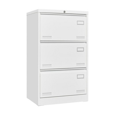 INFURNIC Decorative Storage Cabinet 3 Drawer Metal File Cabinet with Lock for Office Organization, White, 23"*43"*6"