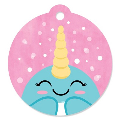 Big Dot of Happiness Narwhal Girl - Under The Sea Baby Shower or Birthday Party Favor Gift Tags (Set of 20)