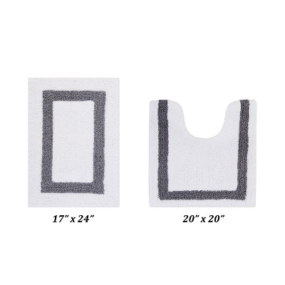 Hotel 2 PC Bath Rug 100% Premium Cotton Tufted Weave Two Tone Reversible Bathroom Rug, Super Soft Absorbent, Machine Washable Bath Mat