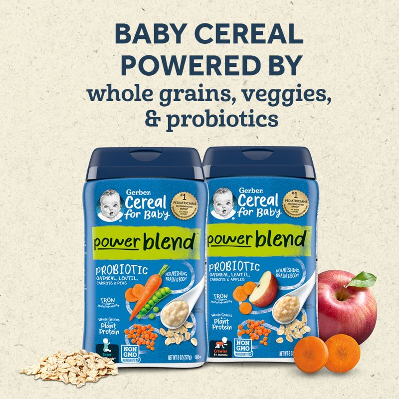 Gerber PowerBlend Probiotic Cereal Oatmeal Lentil Carrot Pea Baby Cereal - 8oz, 4 of 10