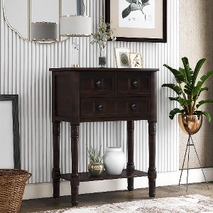 PAGED Distressed Solid Wood Narrow Console Table with 3 Drawers & Bottom Shelf, Entryway Sofa Table with Tapered Legs, Small Entryway Table - 1 of 4