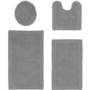 Edge Bath Rug 100% Premium Cotton Ultra-Soft Water Absorbent Tufted Solid Reversible 4 Piece Bathroom Rug Set for Machine Washable Bathmat - 1 of 2