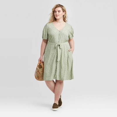 target green dress with flowers