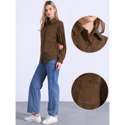 INSPIRE CHIC Women's Button Up Turn-down Collar Autumn and Winter Corduroy Jacket Medium Brown — фото 2