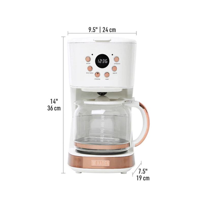 Haden Heritage Innovative 12 Cup Capacity Programmable Vintage Retro Style Home Countertop Coffee Maker Machine with Glass Carafe, Ivory/Copper, 5 of 7
