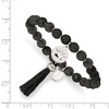 Chisel Stainless Steel Polished Crown 6mm Black Jade Beaded Stretch Bracelet with Tassel - 4 of 4