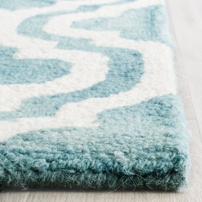 Turquoise and Ivory Hand-Tufted Wool Area Rug