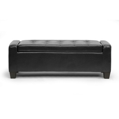 Manchester Black Tufted Leather Storage Ottoman