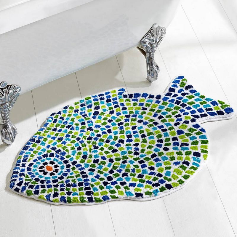 24&#34;x36&#34; Fish Mosaic Collection 100% Cotton Blue Bath Rug - Better Trends, 5 of 7