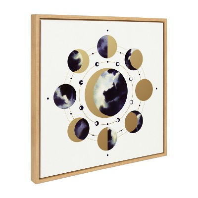 Sylvie Lunar Light Abstract Moon Phases Canvas Art in Natural Frame