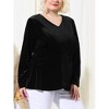 Agnes Orinda Women's Plus Size V Neck Tulip Hem Long Sleeve Peplum Velvet Blouses - 2 of 4