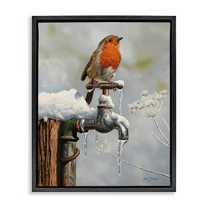 Stupell Industries Robin Bird & Winter Scene Black Floater Framed Canvas Wall Art - 1 of 4