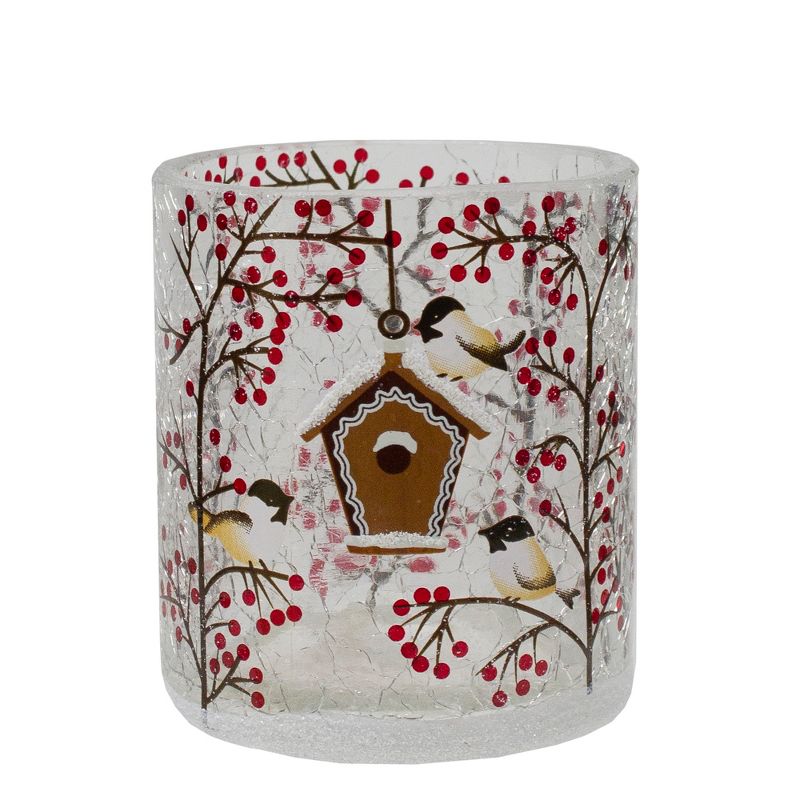 Northlight 3" Hand Painted Sparrows and Berries Flameless Glass Christmas Candle Holder, 1 of 6