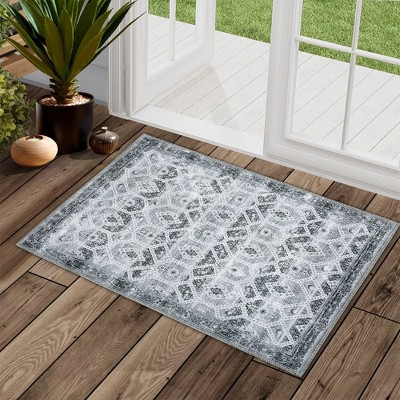 WhizMax Vintage Area Rug Boho Low-Pile Indoor Floral Print Carpet for Living Room Bedroom