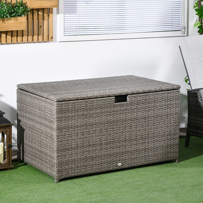 Outsunny Outdoor Deck Box, PE Rattan Wicker with Liner, Hydraulic Lift, and A Handle for Indoor, Outdoor, Patio Furniture Cushions, Pool, Toys, 2 of 7