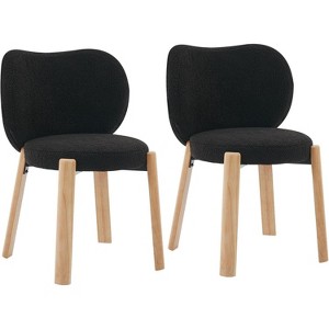 COZONY Vanity Chair with Love-Shaped Backrest, Teddy Fabric Upholstery, Wood Legs, Modern Makeup and Accent Chair for Bedroom, Living Room, Office - 1 of 4