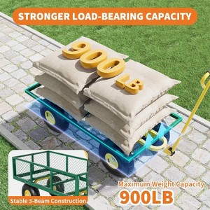 900/1200 Lbs Steel Garden Cart, Heavy Duty Garden Wagon Cart Pullable on Wheels, Metal Yard Utility Wagon Carts - 1 of 4