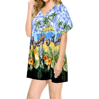 LA LEELA Women's Beachwear Summer Swim Beach Dress Swimwear Women Halloween Bikini Bathing Suit Swimsuit Coverups for Women 3X-4X Blue, Floral